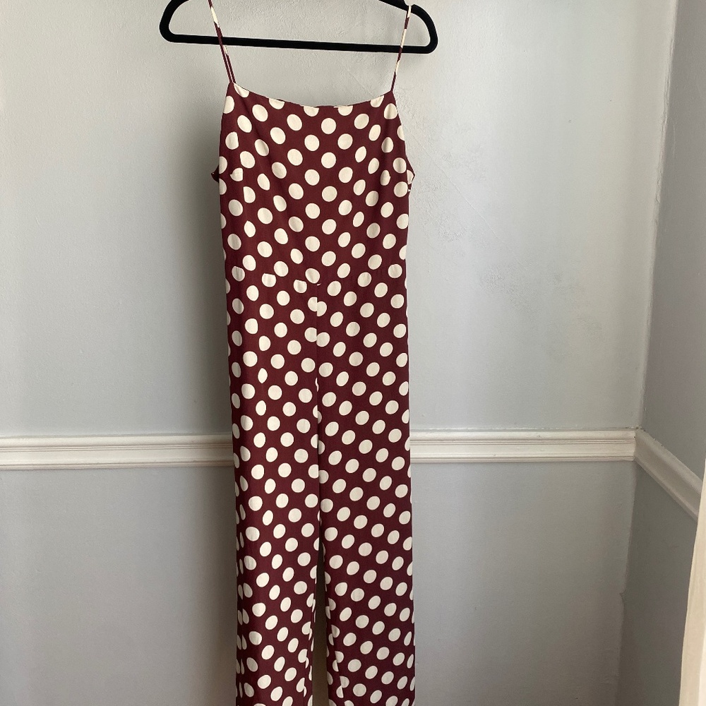 Topshop Jumpsuit. Polkadot Backless Tank Jumpsuit. Women's Size 8.